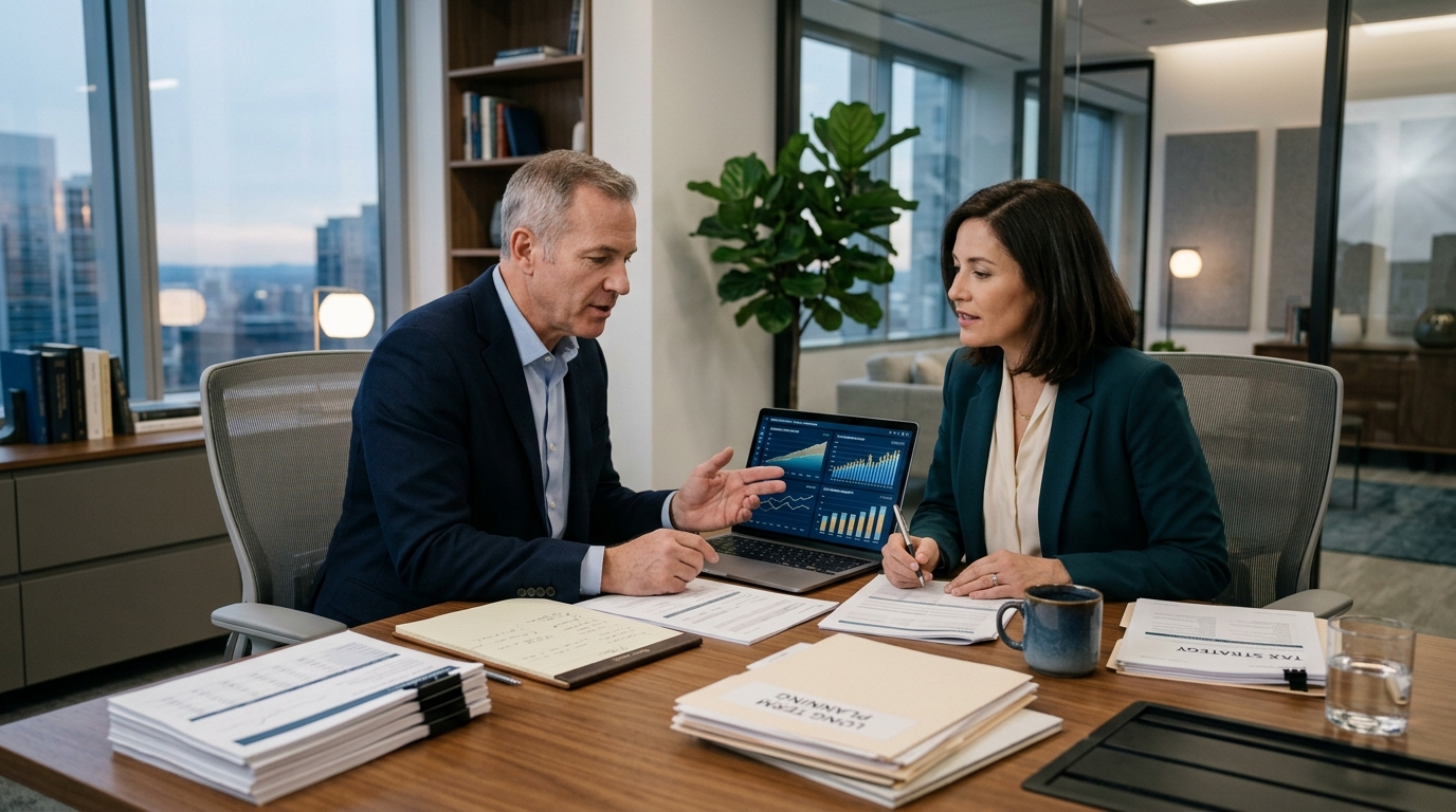 Financial professionals reviewing a multi-year tax projection