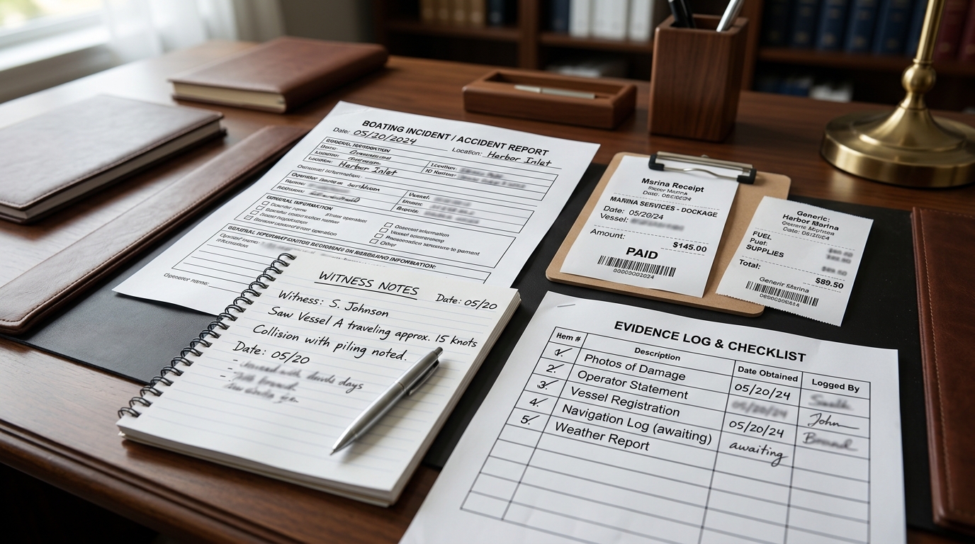 Alcohol evidence and boating accident report documents