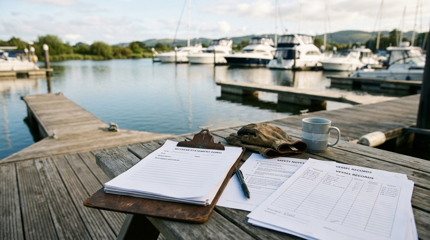 Marina witness notes for a boating intoxication accident claim