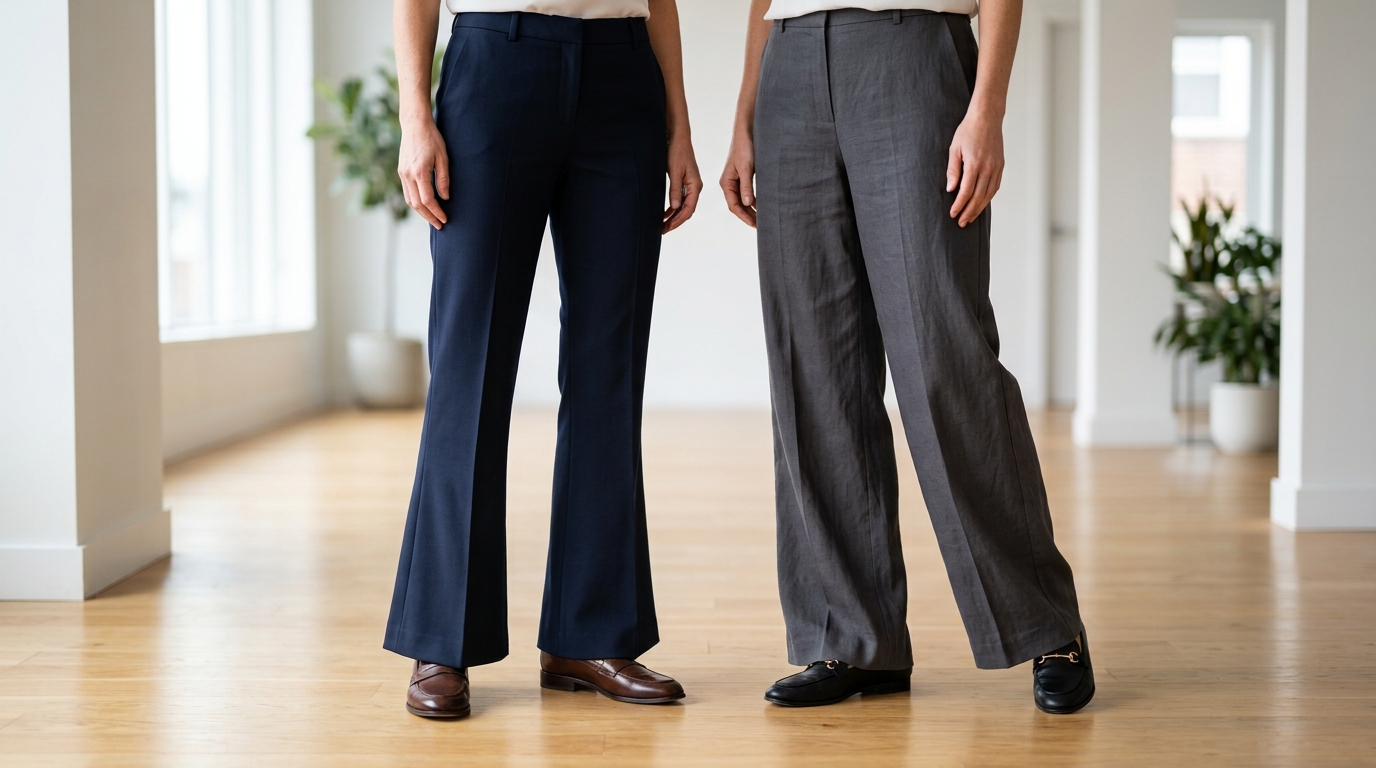 Comparison of flare and wide-leg scrub pants for women healthcare professionals